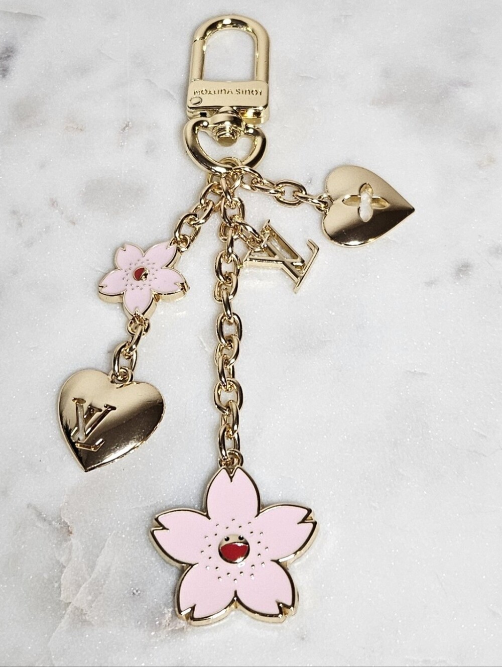 Pink Cherry Blossom Flower & Heart Key Charm 🌸